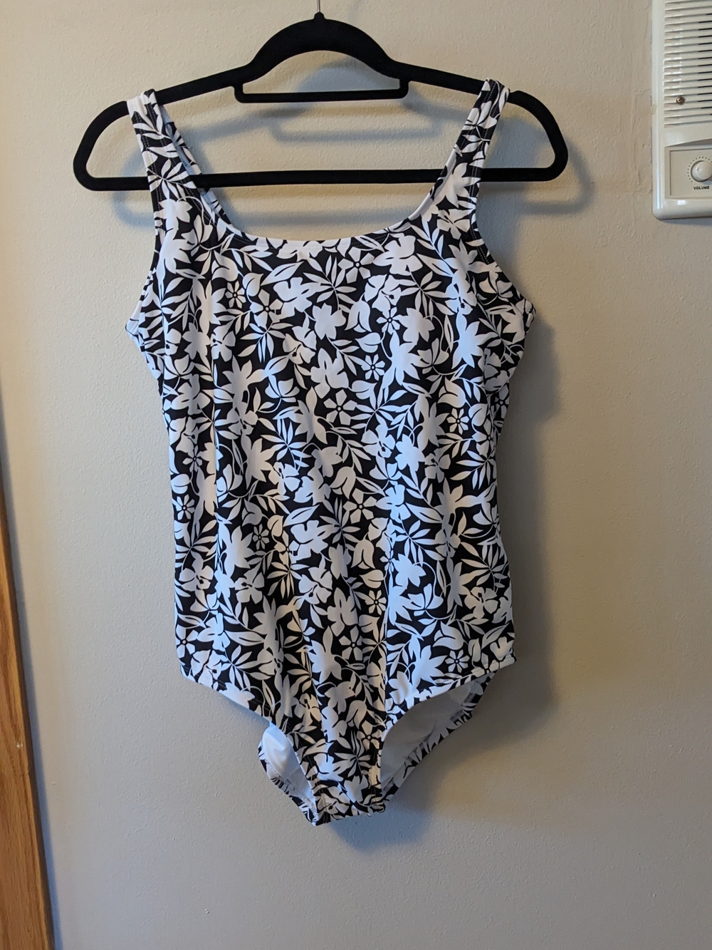 Lands' End Black & White Floral One-Piece Swimsuit